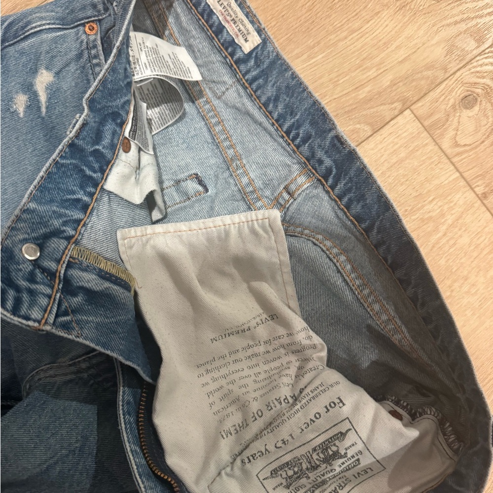 Vintage Levi's Distressed patchwork Blue Straight… - image 4